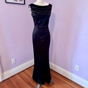 Elegant Black Satin Evening Gown Style Long Dress M